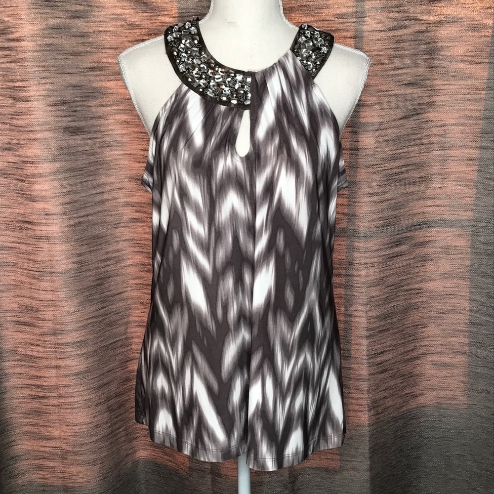 INC SMALL GRAY & WHITE BLING SLEEVELESS BLOUSE